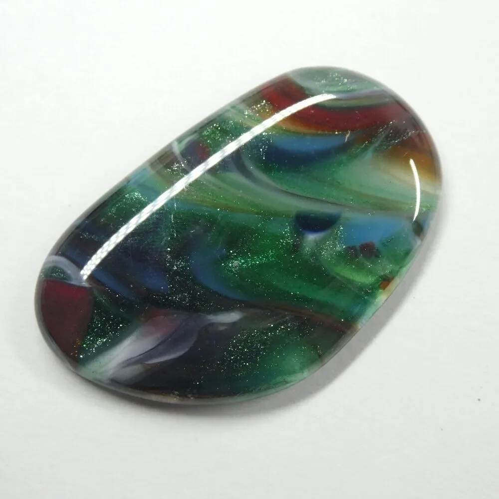 2 Swirled Glass Cabochons Colorful Rainbow Green Pink